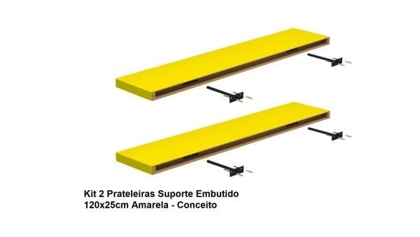Kit 2 Prateleiras Suporte Embutido 120x25x4 cm Amarela - Conceito - 5