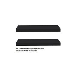 Kit 2 Prateleiras Suporte Embutido 60x25x4cm Preta - Conceito - 2
