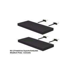 Kit 2 Prateleiras Suporte Embutido 60x25x4cm Preta - Conceito - 4
