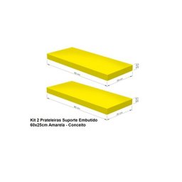 Kit 2 Prateleiras Suporte Embutido 60x25x4 cm Amarela - Conceito - 6