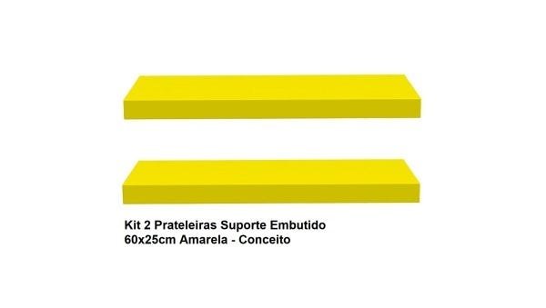 Kit 2 Prateleiras Suporte Embutido 60x25x4 cm Amarela - Conceito - 2