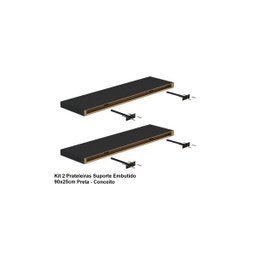 Kit 2 Prateleiras Suporte Embutido 90x25x4 cm Preta - Conceito - 5