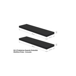 Kit 2 Prateleiras Suporte Embutido 90x25x4 cm Preta - Conceito - 6