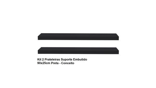 Kit 2 Prateleiras Suporte Embutido 90x25x4 cm Preta - Conceito - 2