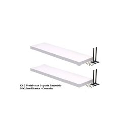 Kit 2 Prateleiras Suporte Embutido 90x25x4cm Branca - Conceito - 3