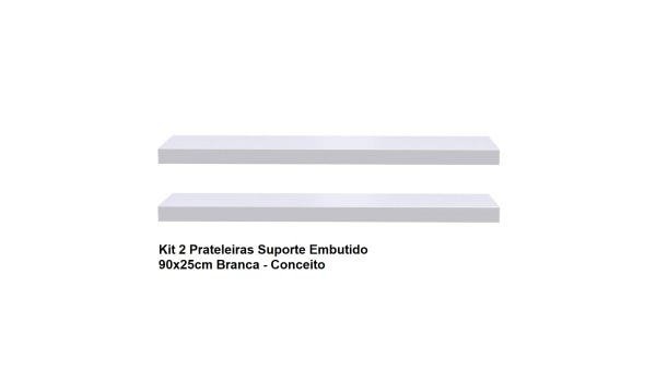 Kit 2 Prateleiras Suporte Embutido 90x25x4cm Branca - Conceito - 2
