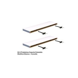 Kit 2 Prateleiras Suporte Embutido 90x25x4cm Branca - Conceito - 5