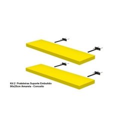 Kit 2 Prateleiras Suporte Embutido 90x25x4cm Amarela - Conceito - 5