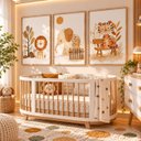 Ver imagem 3 de Kit 3 Quadros Infantil Animais Safari Quarto Bebê Menino Menina 40x60 Moldura Madeira NO4