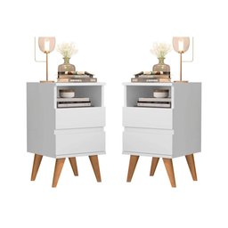 Mesa De Cabeceira Retrô Pés Palito Em Madeira Maciça - Pop - varias cores - Branco - 4