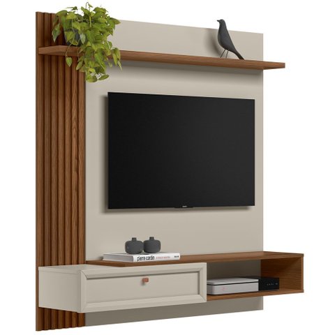 Painel para Tv 55 Pol com Bancada Suspensa Sollare L05 Freijó Off White - Lyam Decor
