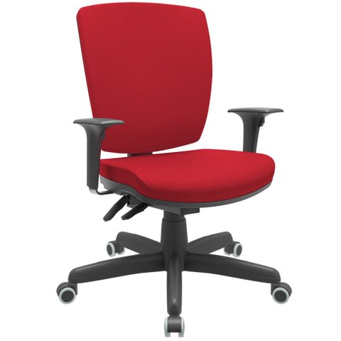 Cadeira de Escritório Diretor Office Base Giratória Preto Alta Flexi P03 Poliéster Vermelho - Lyam L