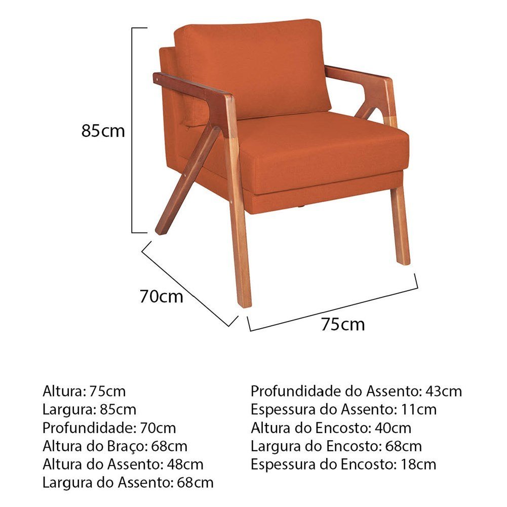 Poltrona Decorativa Mona Base Madeira Suede Terracota - Amarena Móveis - 5