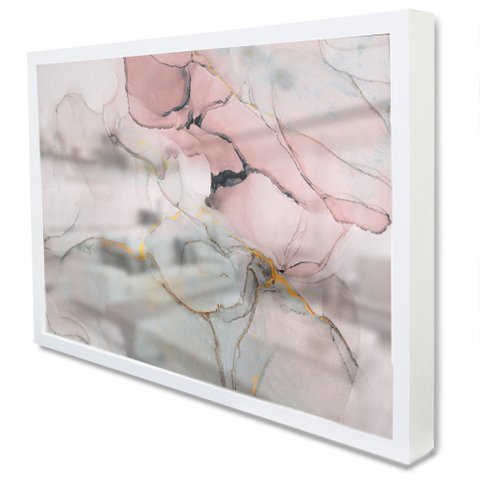 Quadro Decorativo Caixa Alta com Vidro Abstrato Mármore Prime Luxo TaColado Moldura Branca 120 x 80c