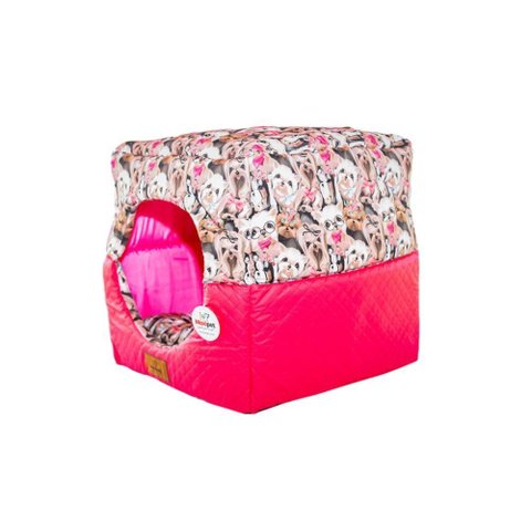Cama para Cachorro Toca Quadrada em Corino + Poliéster Rosa Média (m) 40 X 40 X 40 Cm