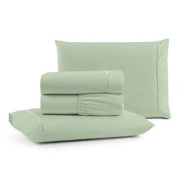 Jogo Cama Lençol Bali Queen Percal 180 Fios 100% Algodão Ponto Palito 4 Peças - Verde - 1