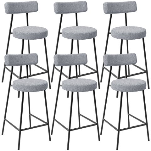 Kit 06 Banquetas Baixa para Cozinha Sala de Jantar Bar Bancada Milão L02 Bouclê Cinza - lyam decor L