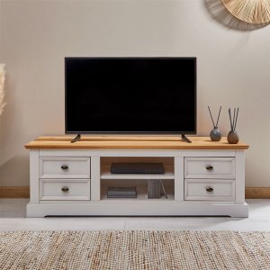 Rack TV Bancada 55 Polegadas Madeira Maciça 4 Gavetas 2 Nichos Kent