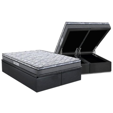 Cama Box Baú Queen: Colchão Ortopédico Herval D60 / Ag65 Perpetual + Base Crc Suede Gray (158x198