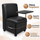 Ver imagem 3 de Ciranda Cadeira para Manicure com Mesa Regulável, Gaveta e Rodízios - Preto