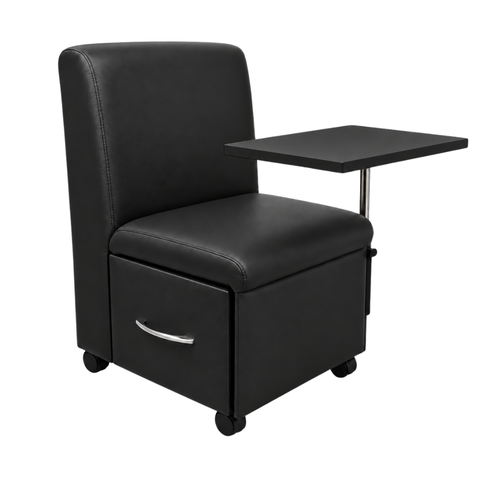 Ciranda Cadeira para Manicure com Mesa Regulável, Gaveta e Rodízios - Preto