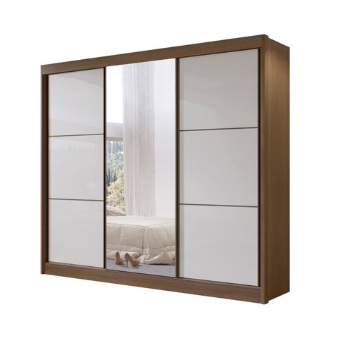 Guarda-roupa Casal 3 Portas de Correr com Espelho 100 % Mdf Cristal