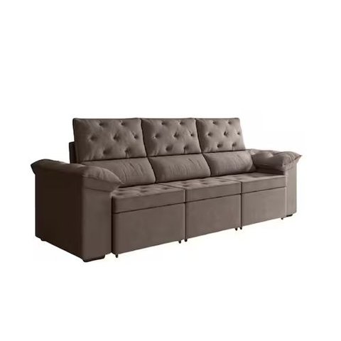 Sofa 3 Lugares Retratil 210cm Suede York Flash Estofado - Marrom