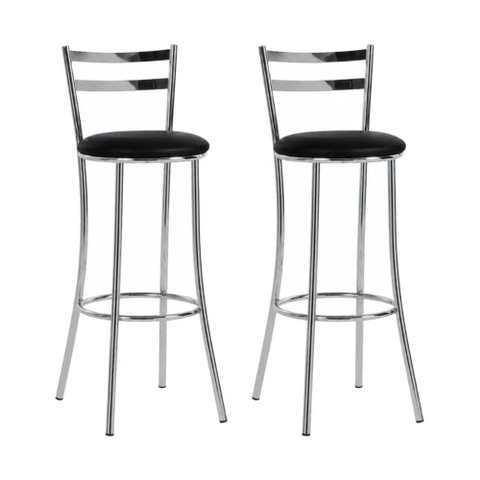 Kit 2 Banquetas Altas de Aço com Assento Estofado Multimóveis CR50314 Cromado/Preto