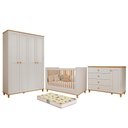 Ver imagem 1 de Dormitório Infantil Alfajor Guarda Roupa, Cômoda 1 Porta e Berço Off White/nature com Colchão