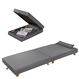 Cama Dobravel Portátil Pés Madeira Tecido Suede Cinza - 5