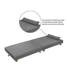 Cama Dobravel Portátil Pés Madeira Tecido Suede Cinza - 4