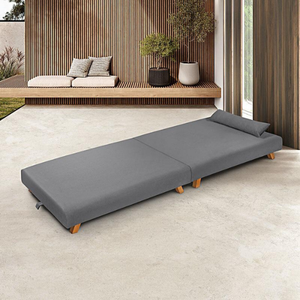 Cama Dobravel Portátil Pés Madeira Tecido Suede Cinza