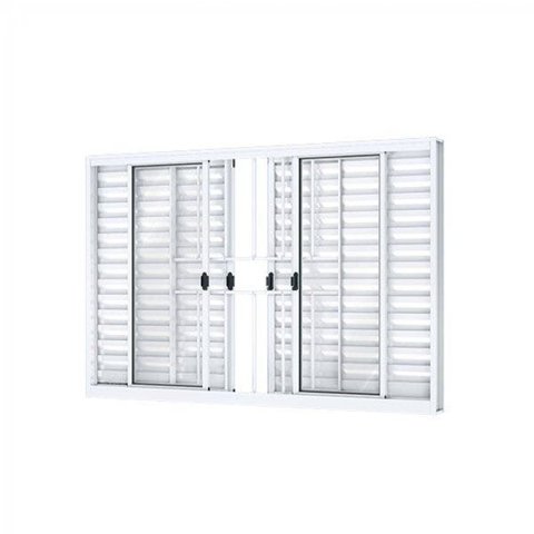 Janela Veneziana Correr Central 6 Folhas com Grade Alumínio Branco 100CMX150CM Riobras