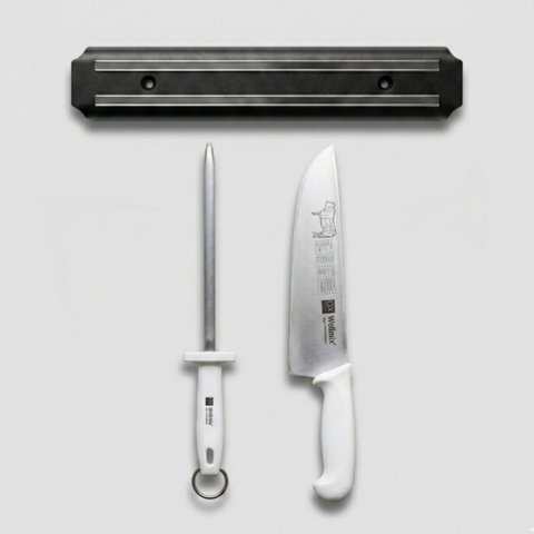 Kit Barra Magnetica Faca Profissional e Chaira Inox Prime