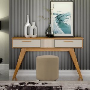 Puff Banqueta Decorativo Redondo Veludo Pé Plastico Viena:bege
