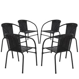 Conjunto 6 Cadeiras Happy Hour Varanda Área Sacada Edícula Empilhável Jardim Artesanal Preta - 1