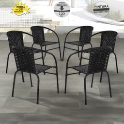 Conjunto 6 Cadeiras Happy Hour Varanda Área Sacada Edícula Empilhável Jardim Artesanal Preta - 2