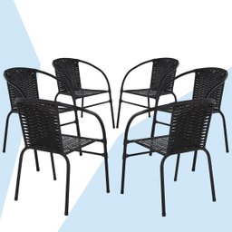 Conjunto 6 Cadeiras Happy Hour Varanda Área Sacada Edícula Empilhável Jardim Artesanal Preta - 3