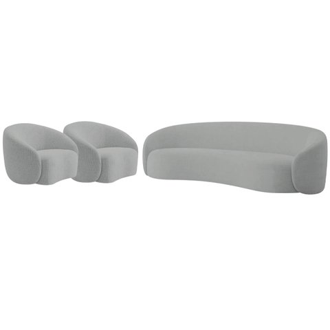 Kit Sofá 3 Lugares 180cm e 2 Poltronas Orgânica Luxo Recepção Amore Bouclé