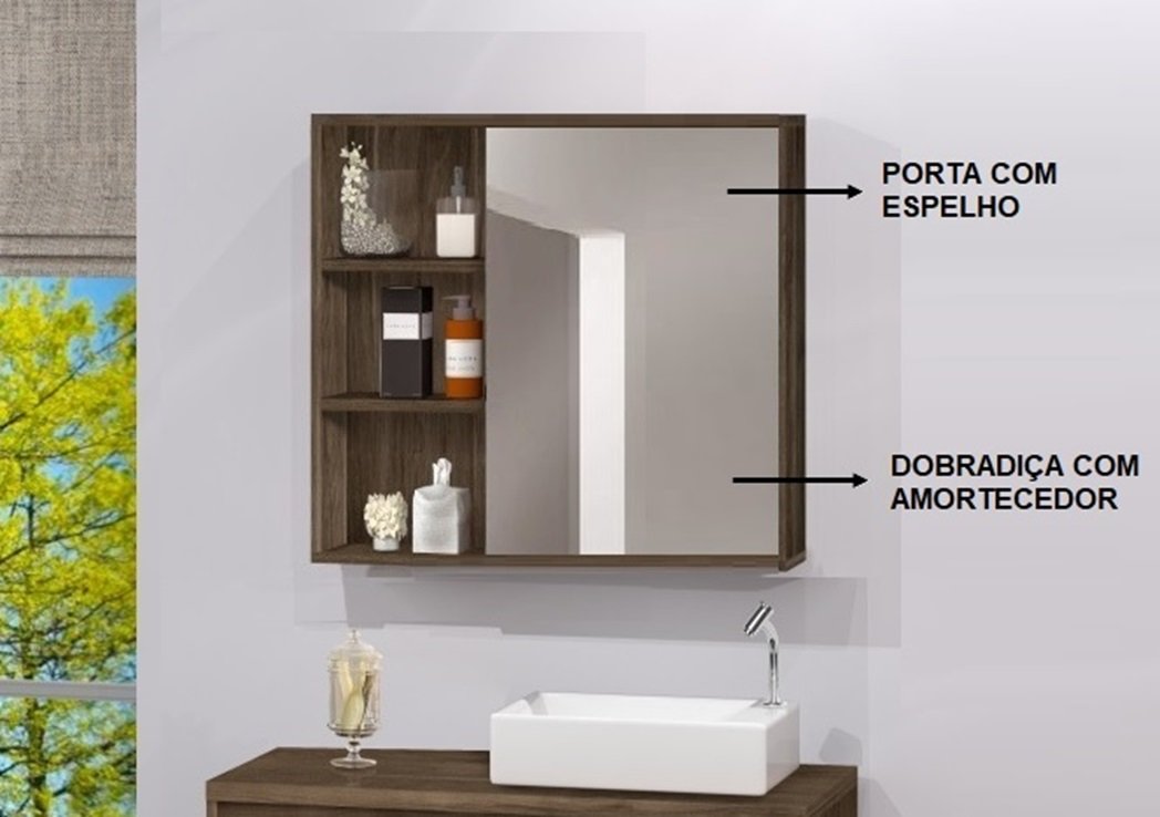 Espelho para Banheiro C/ Porta e Prateleiras Interna 60 cm - 3