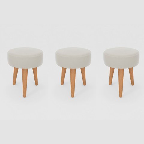 Kit 3 Banqueta Baixa Cozinha 48cm Estofada Off-white Madeira Maciça Urban