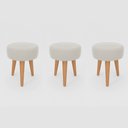 Ver imagem 1 de Kit 3 Banqueta Baixa Cozinha 48cm Estofada Off-white Madeira Maciça Urban