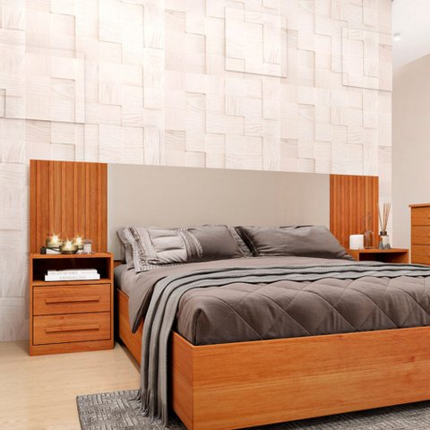 Cabeceira Casal Barcelona com Mesa de Cabeceira Cinamomo/off White - Tcil Móveis