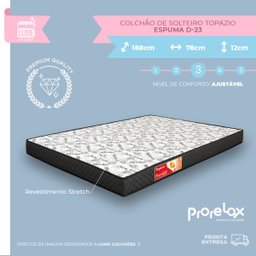 Colchão Solteiro Prorelax D23 Topázio 78x188x12cm Preto/Branco - 2