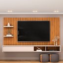 Ver imagem 1 de Painel Ripado TV 60 pol com Bancada Suspensa 179cm Joan D05 Freijó Off White - Lyam Decor