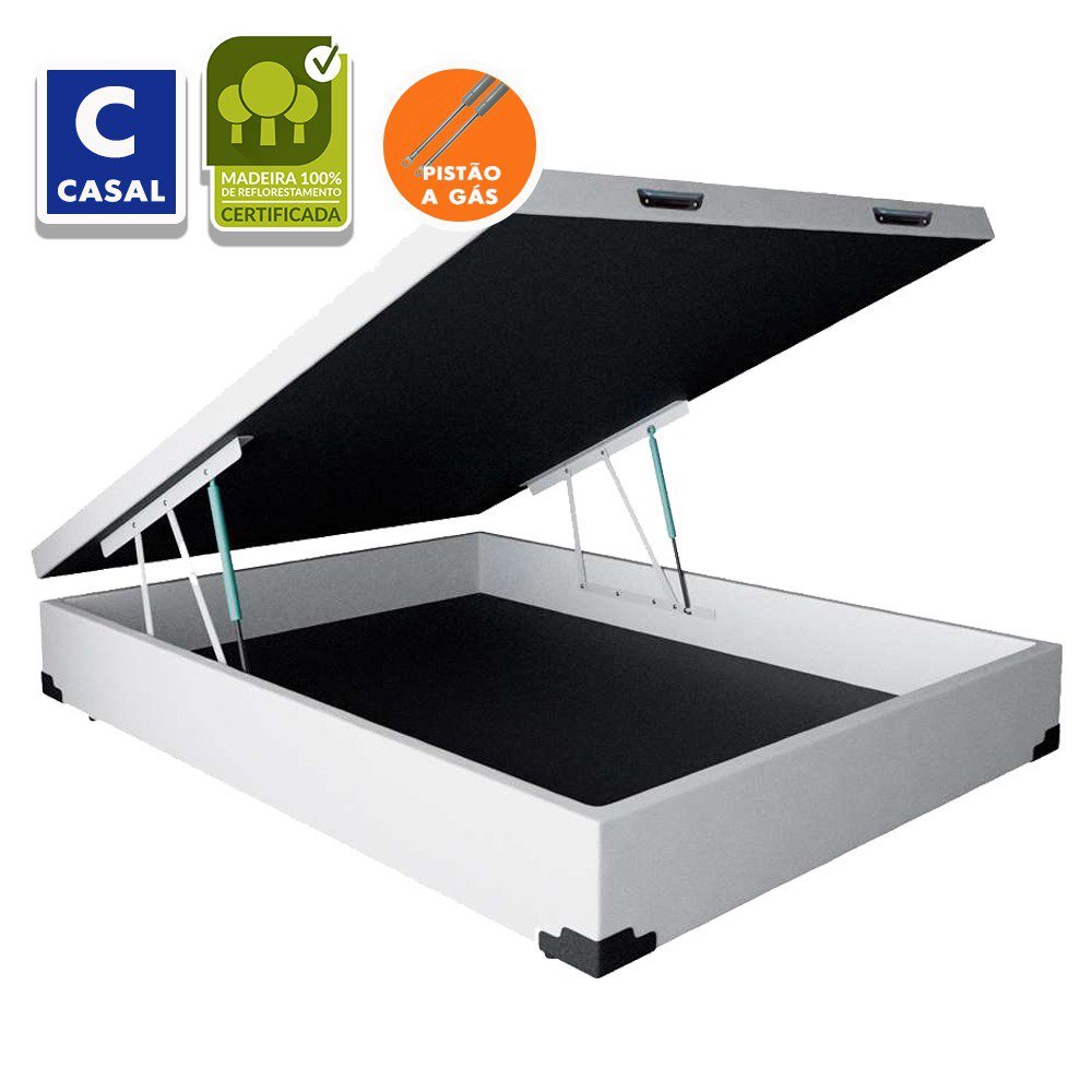 Cama Box Baú Casal 1acolchões Sintético Branco 41x138x188 - 2