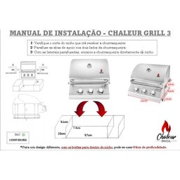 Churrasqueira a Gás de Inox Chaleur de Embutir Concept Series 3 Queimadores para Bancada - 9