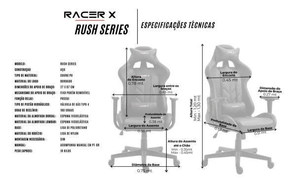 Cadeira Gamer Giratória Modelo Rush Reclinável Racer X Cinza - 2