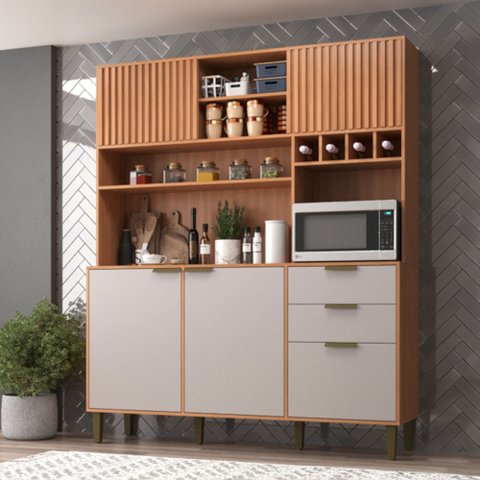 Cozinha Compacta Melissa 5 Portas 2 Gavetas Ripado Freijó/fumê - Jcarvalho