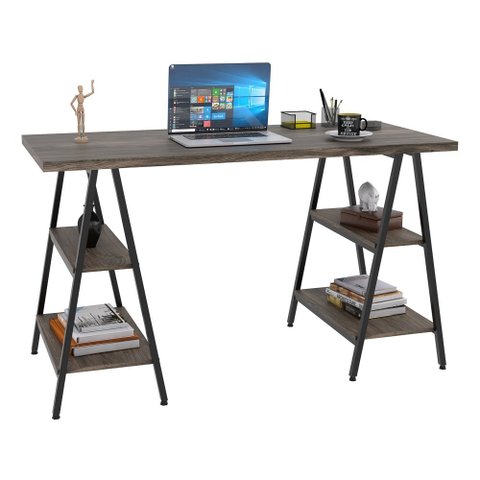 Mesa Escrivaninha Cavalete 135cm Estilo Industrial Prisma C08 Carvalho Dark/Preto - Mpozenato